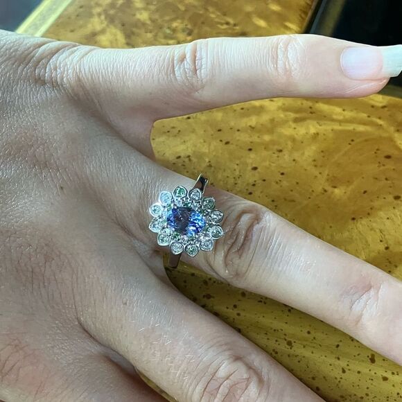 Natural Tanzanite Tsavorite Garnet Sterling Silver Ring Size 7 - Picture 4 of 9